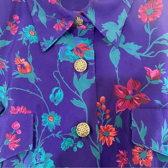 Vintage 1990s LESLIE FAY Floral Pleated retro Multicolored swing Dress sz 16 - Picture 11 of 11